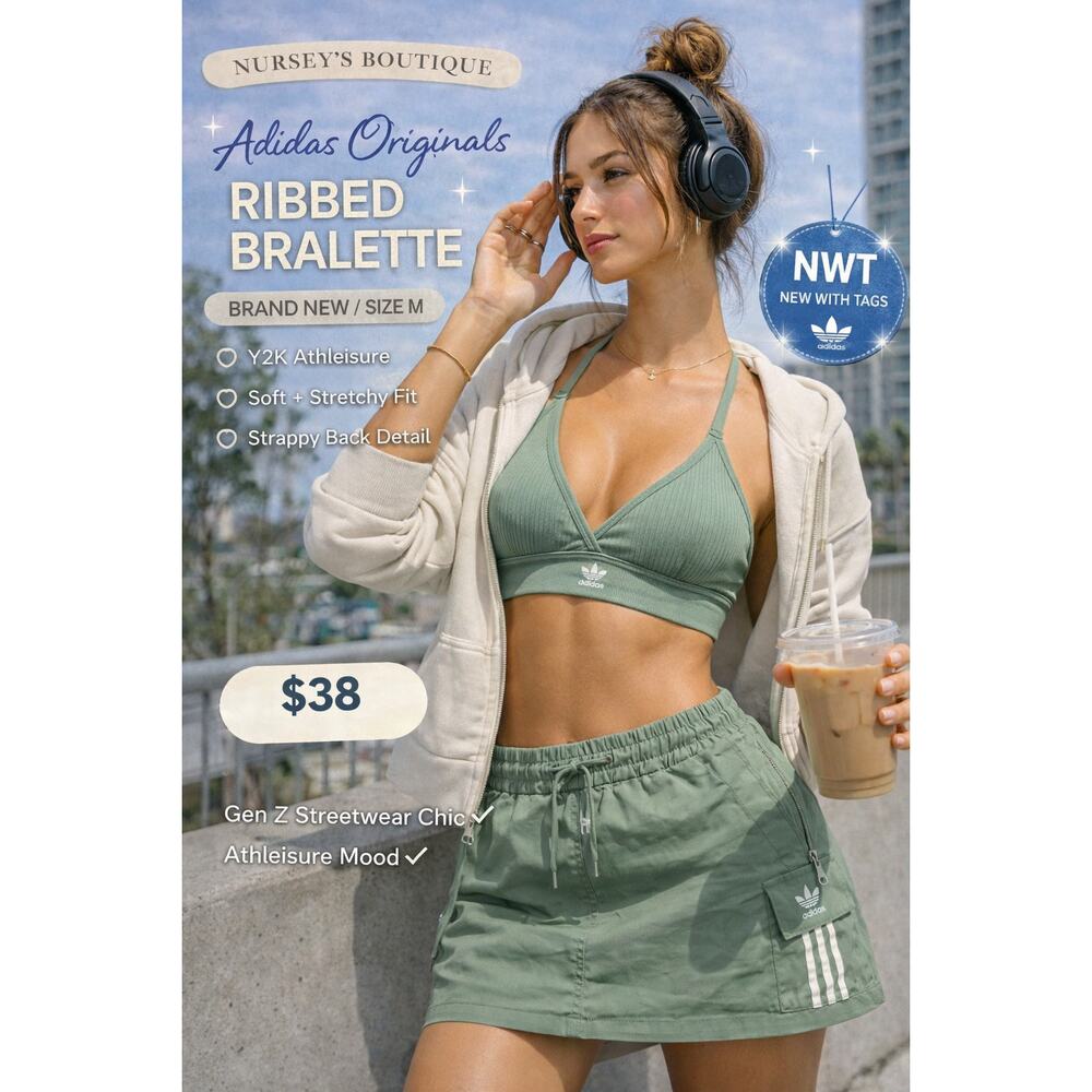 Adidas Originals Ribbed Bralette – Trace Green – Size M – NWT